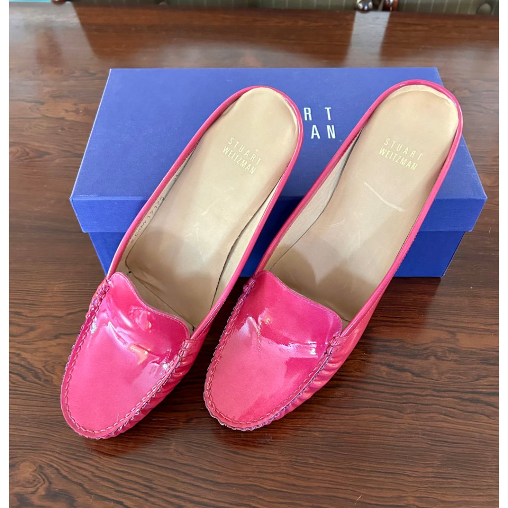 Nwt Stuart Weitzman Mocmule Pink Patent Leather Loafer Mules Size 9.5n -